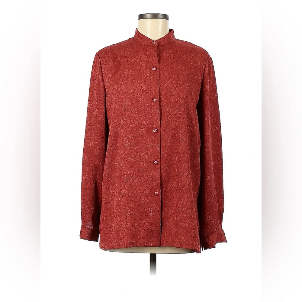 3/$10 Draper’s & Damon’s Long Sleeve Shirt / Blouse Medium Orange / Red - Picture 3 of 8